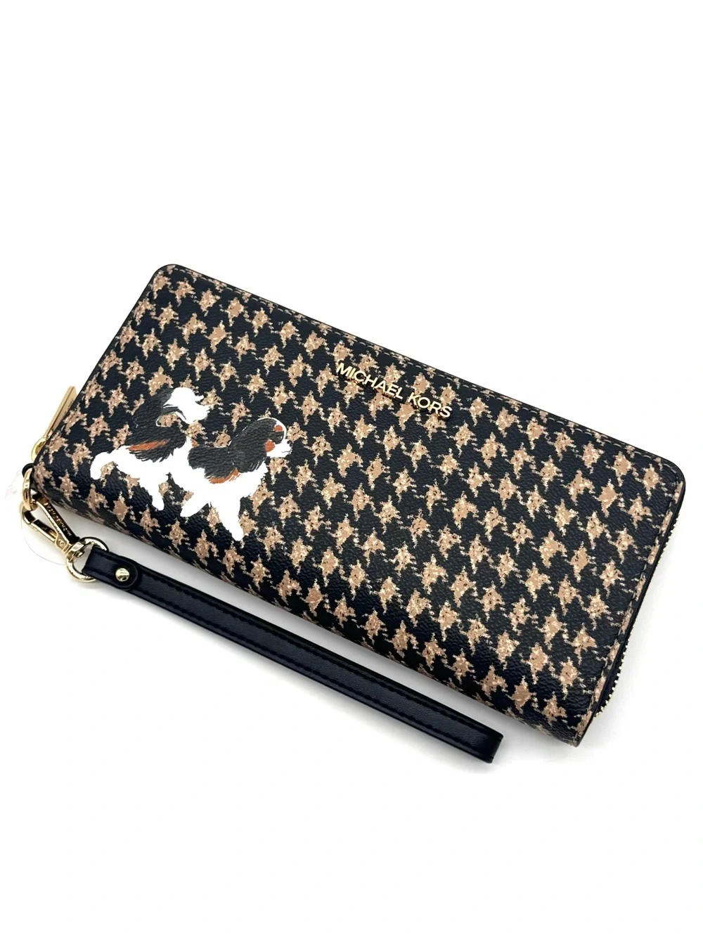 Michael Kors Large Continental Wallet Wristlet Black/Camel